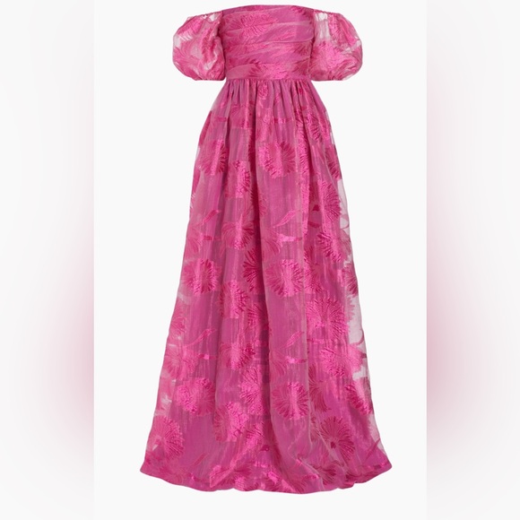 Monique Lhuillier Dresses & Skirts - ML Monique Lhuillier Organza Jacquard Off-Shoulder Gown Floral Pink Maxi Dress